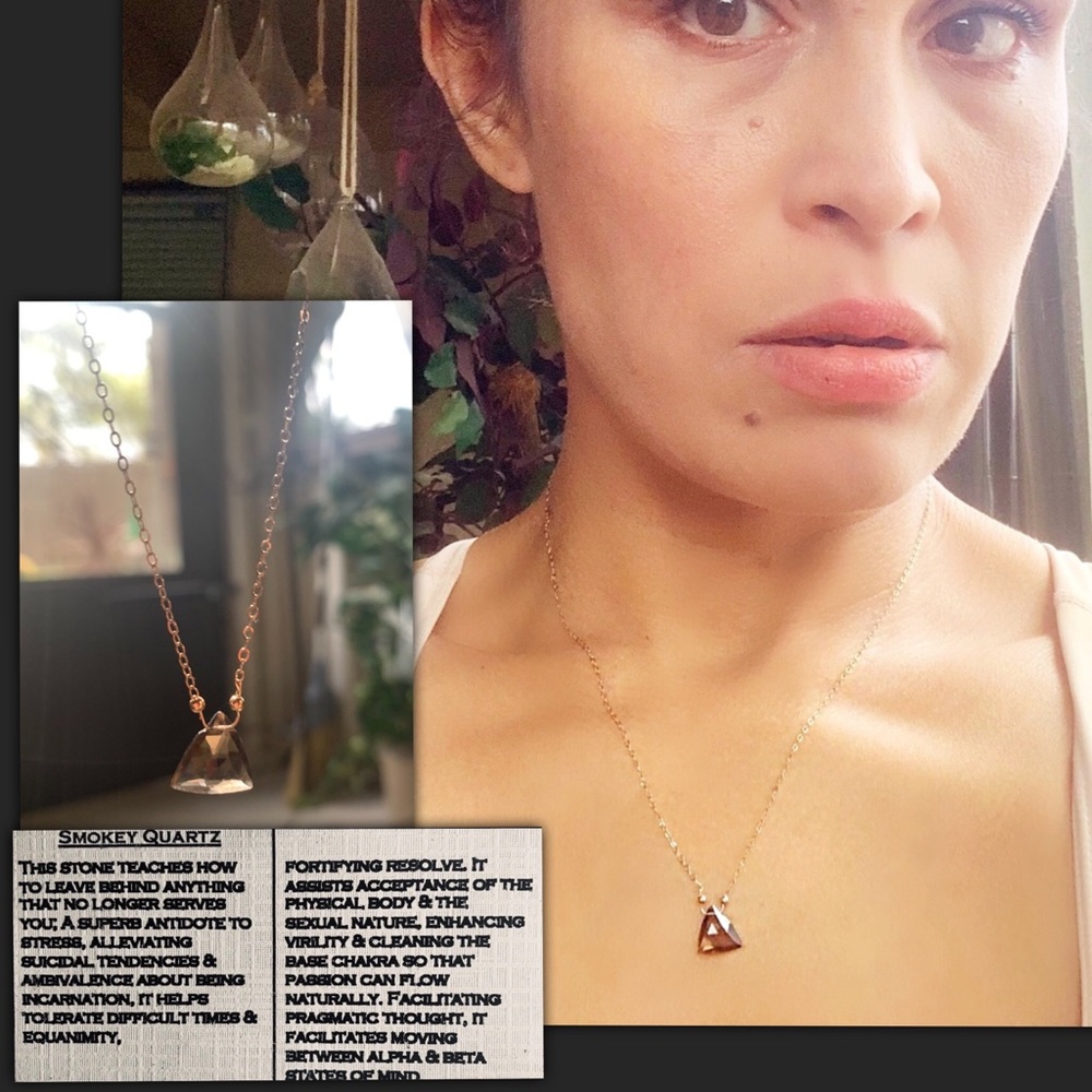 Trillion Cut Smoky Quartz 14k Healing Necklace